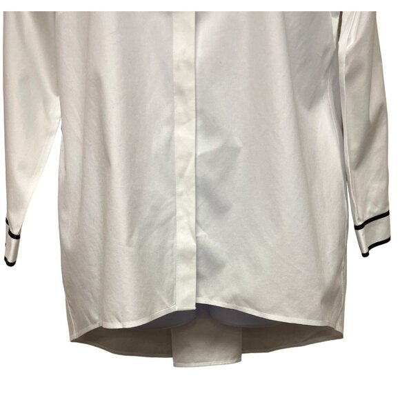 Chicos Women's Blouse White Button Up No Iron Cotton Contrast Trim Tunic Medium - Picture 4 of 13